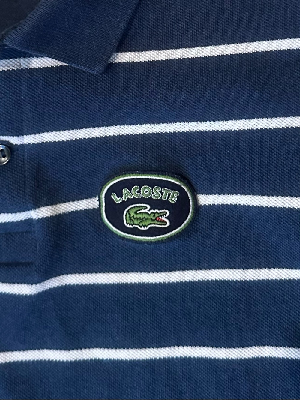 Lacoste Boys Navy & White Striped Polo with Croc Patch - Picture 2 of 5